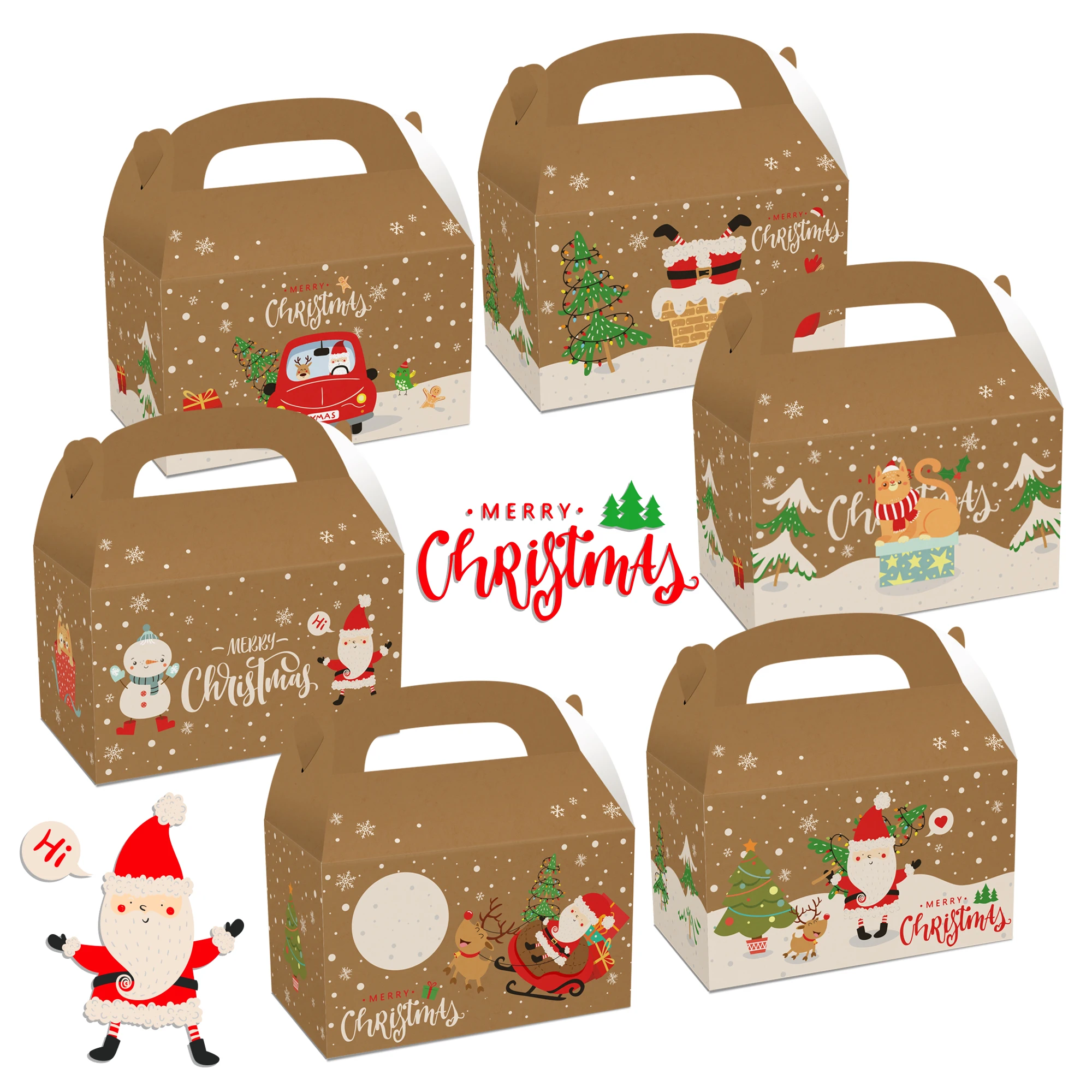 

DD065 4Pcs Winter Merry Christmas Party Candy Portable Packing Favor Gift Boxes Happy New Year Xmas Party Gifts Pack Decorations