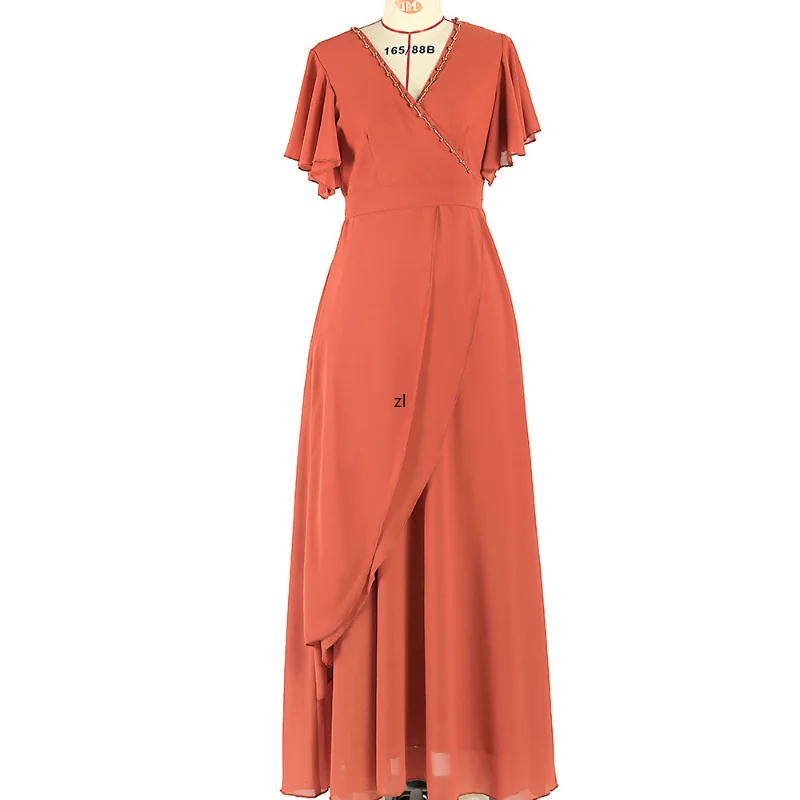Abaya Arabic Muslim Women Chiffon Long Dress Solid Rhinestone Party Gown Islamic Short Sleeve Robe Middle East Ramadan Fashion
