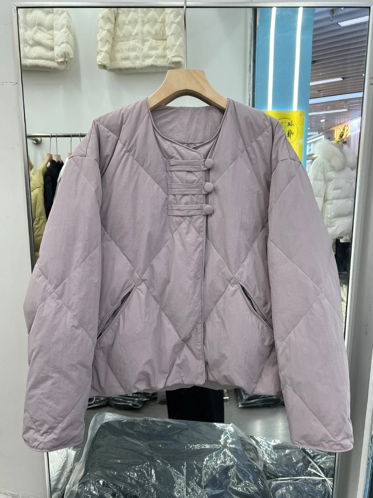 Осень и зима Новый пуховик с круглым вырезом для женщин китайский Sle Пряжка