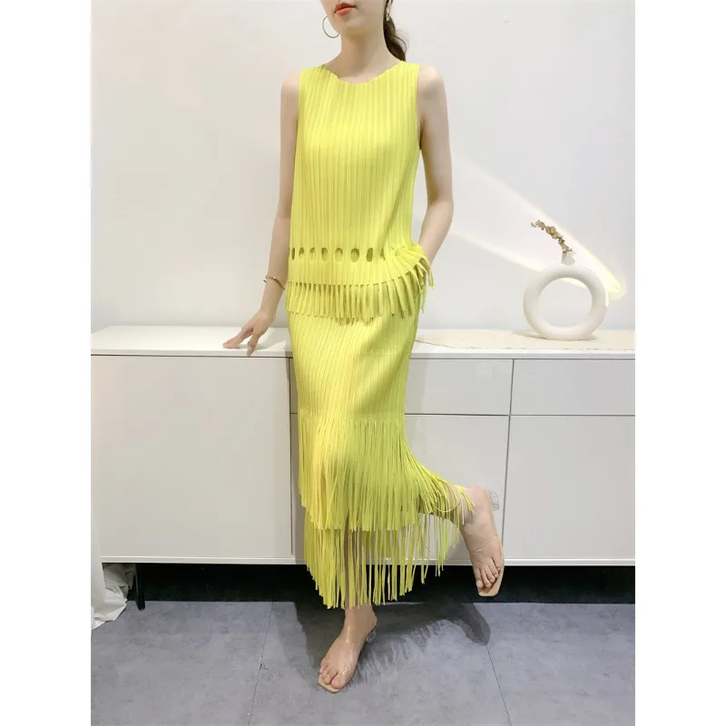 Женский комплект из двух предметов GGHK Miyake летний однотонный Повседневный жилет