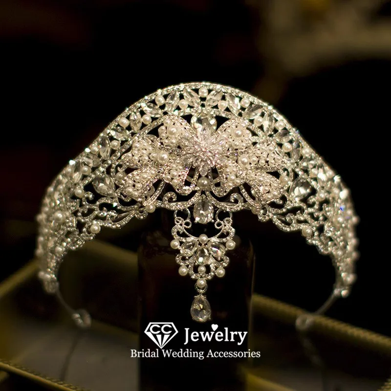 

CC роскошные короны Женские аксессуары свадебный головной убор обручальные украшения для волос Кристальные Подвески диадемы AN388