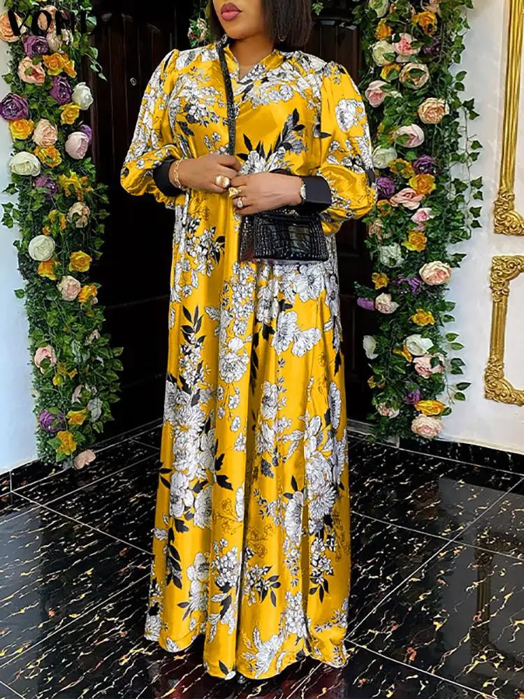 

VONDA 2022 Female Oversized Vestidos Long Sleeve Party Maxi Dresses Polyester Casual Floral Printed Robe Women Holidays Sundress