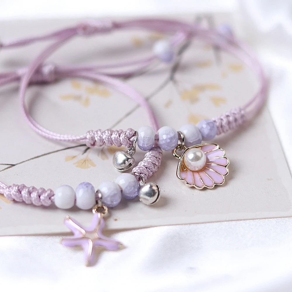 Creative Purple Braided Bracelet For Women Ceramic Starfish Pearl Bracelet Student Graduation Gifts Jewelry