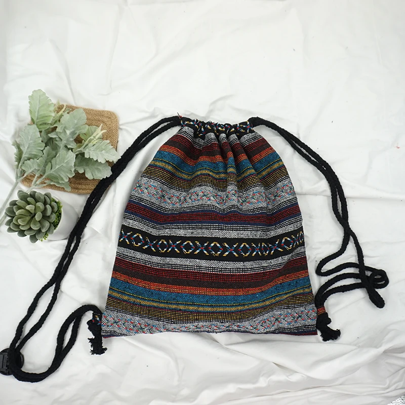 2022 Women Fabric Backpack Female Gypsy Bohemian Boho Chic Aztec Ibiza Tribal Ethnic Cottage Soft Brown Drawstring Rucksack Bags images - 6