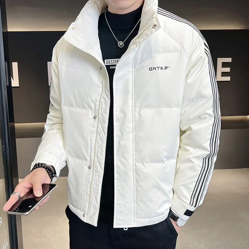 

Men White Duck Down Jacket Hip Hop Stand Collar Coat High Quality Glued Quilting Padding Jacket Warm Winter Outwear Male Clothes