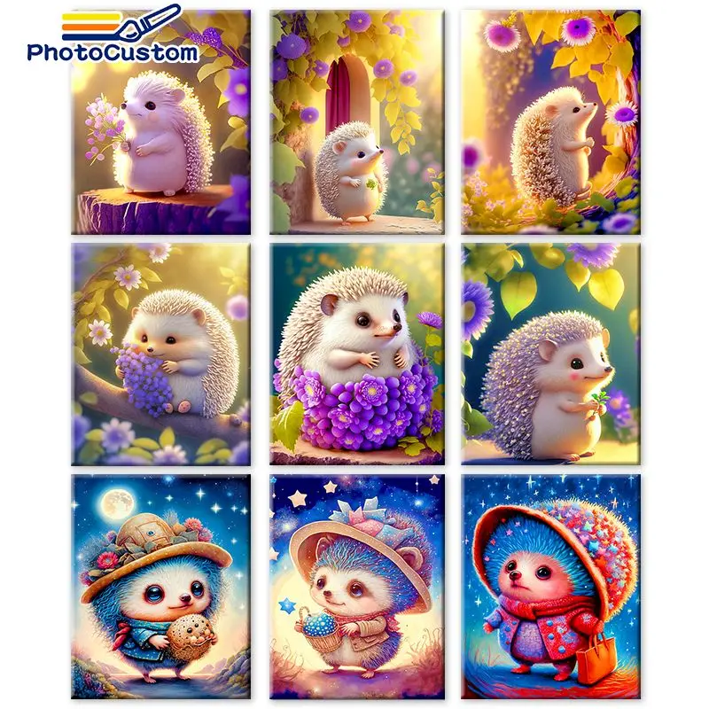 

PhotoCustom Oil Painting By Number Rrinaceus earopaeus DIY Paint By Numbers Animal On Canvas Home Decoration Frame Gift 60x75cm