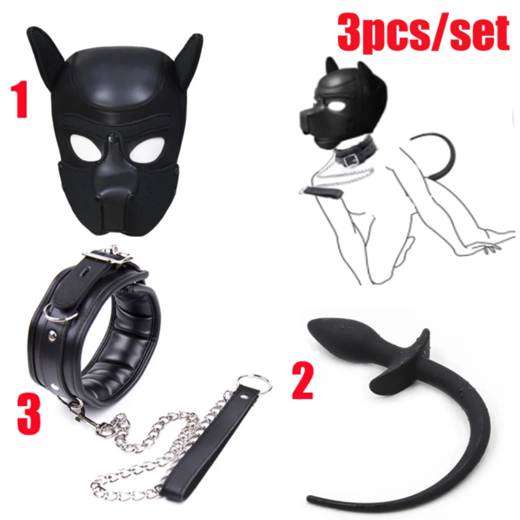 

БДСМ набор для ролевых игр, маска для собаки, маска для ролевых игр, кожаная мужская нагрудная шлейка, ремень для собаки, хвост, шейный ошейник