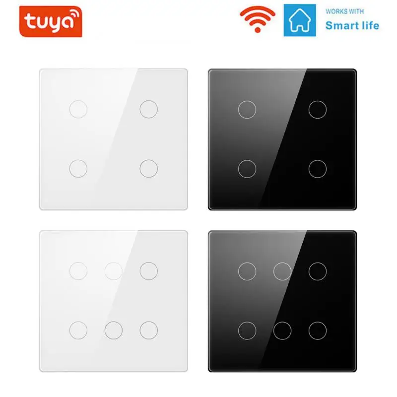 

Умный Выключатель со стеклянной панелью Smart Life/Tuya App, мультиконтроль, Голосовое управление с Alexa Google Home 4/6 Gang