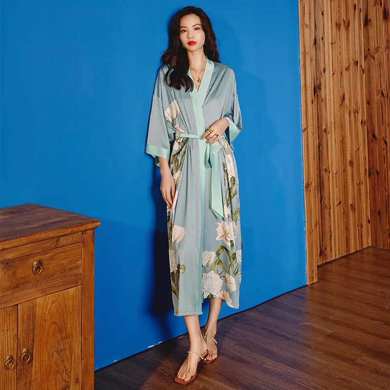 

Женская атласная шифоновая Ночная сорочка, голубая Роскошная свободная Пижама, домашняя одежда для весны и лета, 2022