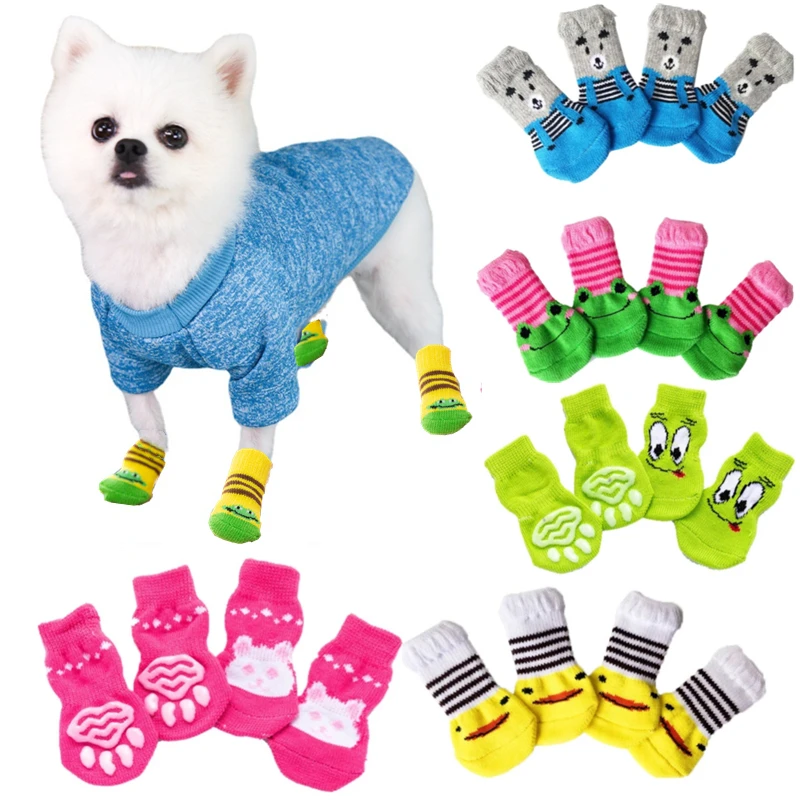 

Paw Dogs For Print Spitz Dog Chihuahua With Cute Socks Shoes Protector 4pcs Puppy York Breeds Pet Small Anti-slip Products Cats