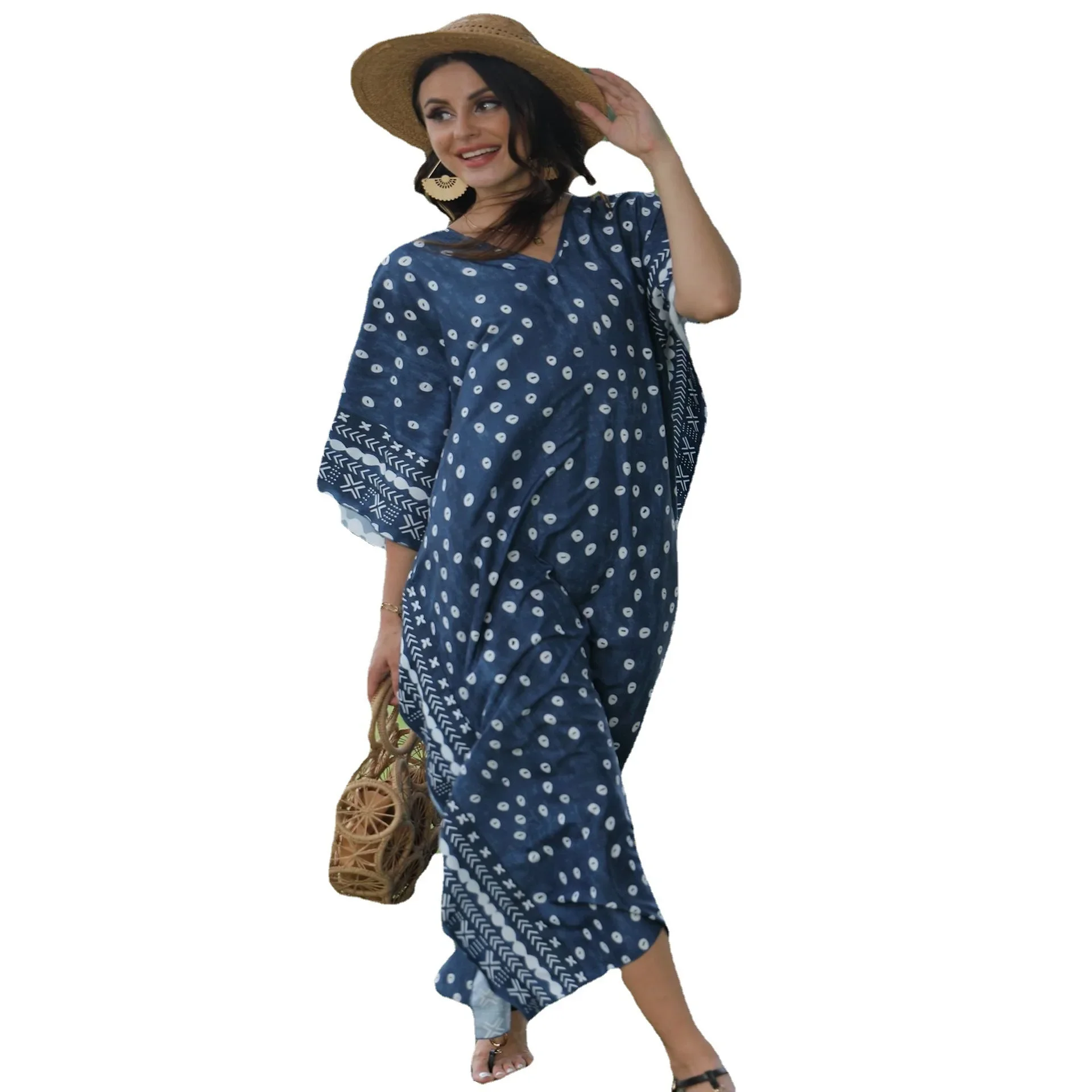 Длинное платье свободного покроя с v-образным вырезом повседневное бикини