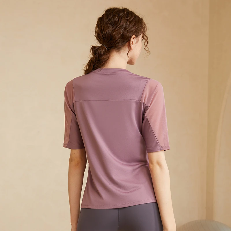2022 Summer Mesh Breathable Yoga Shirts Woman Sports T-shirt Gym Workout Short Sleeve Fitness Clothes Tops Ladies Gym Tee