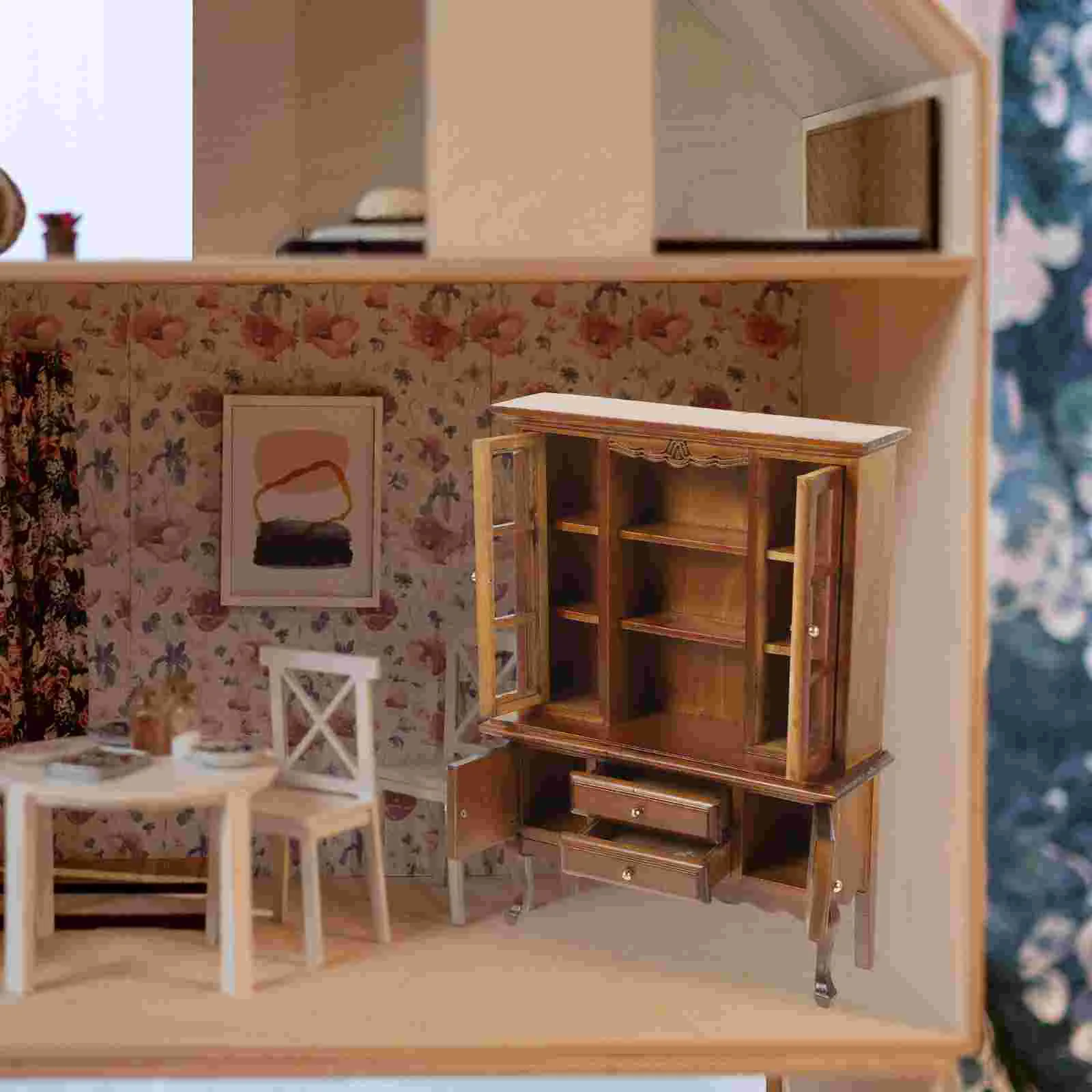 

Miniature Cupboard Classic Wooden Mini Kitchen Wood Cabinet Furniture Decoration