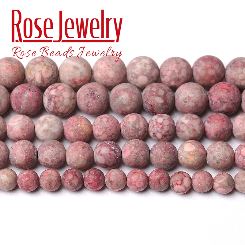 

Matte Red Chrysanthemum Stone Beads For Jewelry Making Coral Fossils Round Beads DIY Bracelets Accessories 4 6 8 10 12mm 15"inch