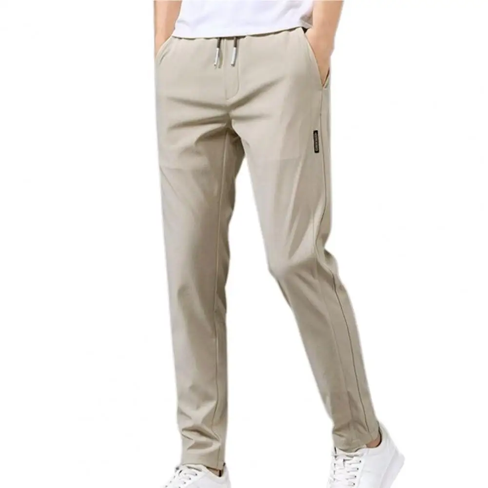 

Men Pants Elastic Waist Trendy Polyester Casual Drawstring Men Trouser for Street Wear
