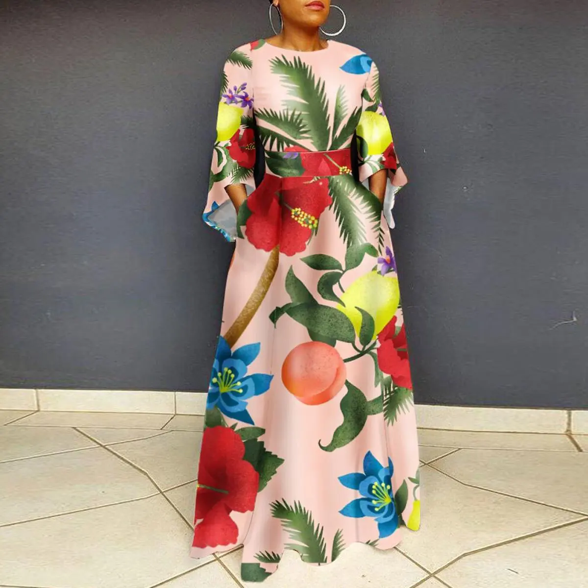 

Женское винтажное платье с цветочным принтом, богемный пляжный сарафан с V-образным вырезом, большие свободные Макси-платья в стиле бохо, лето 2023