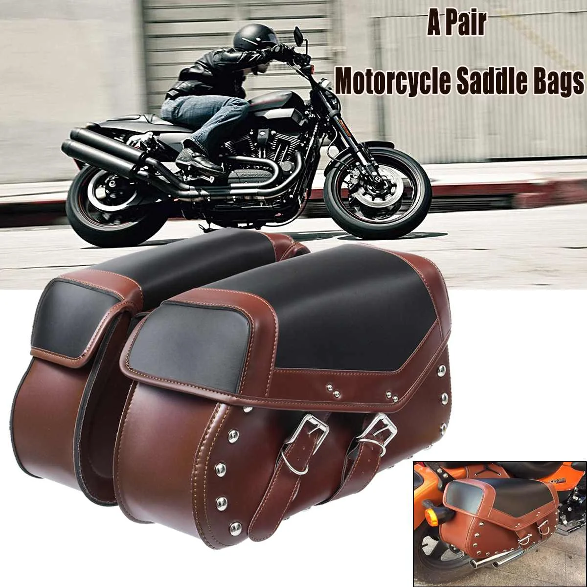 

Universal PU Leather Saddle Bag Motorcycle Luggage PU Waterproof Left Right Side Tool Bag For Honda For Yamaha For Suzuki