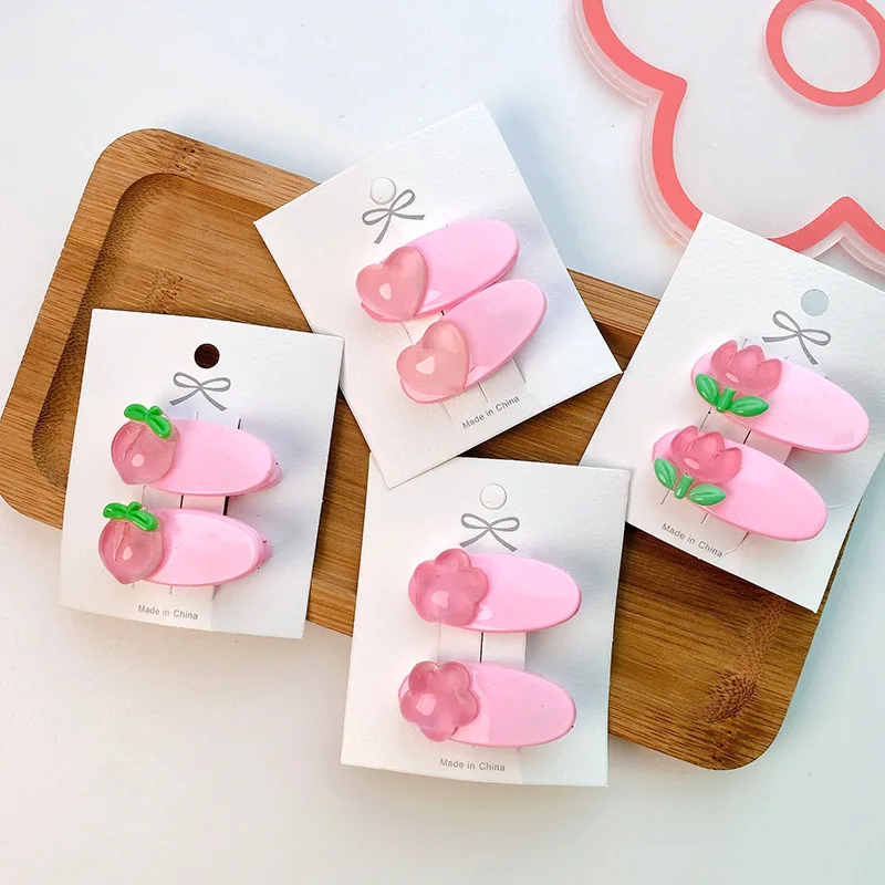 

1 пара новых корейских милых принцесс милых желеобразных розовых цветов персиковые маленькие овальные заколки для волос модные детские акс...