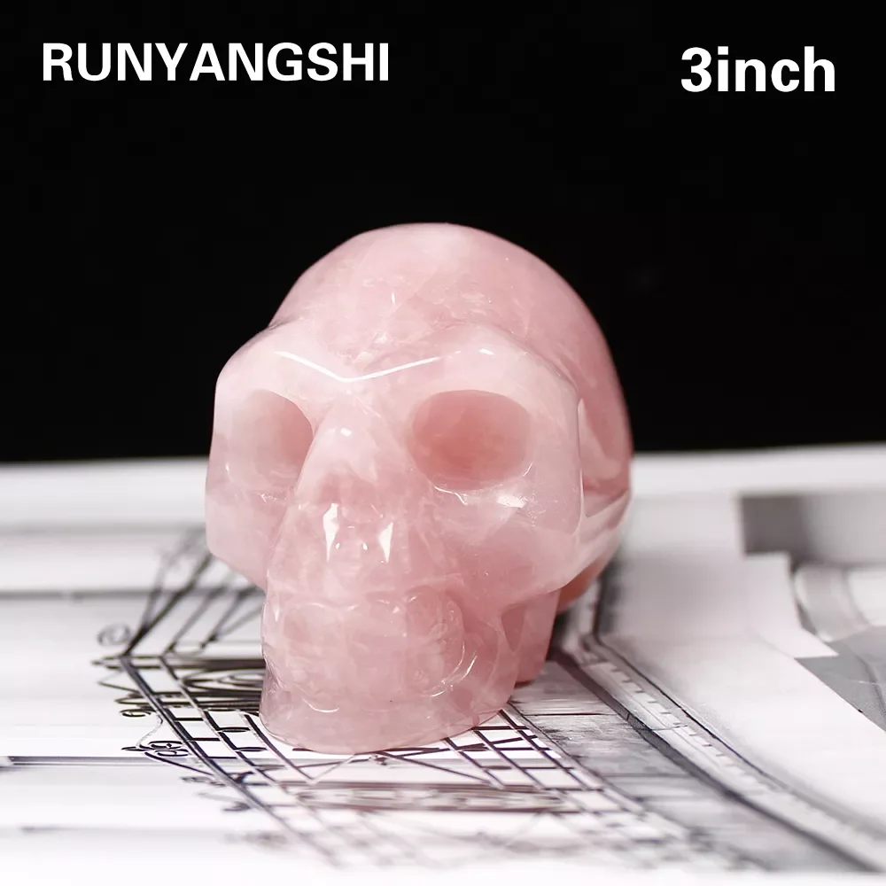

3inch Natural Rose quartz crystal skull ghost hand carved crystal halloween gift festival crystal craft for decoration