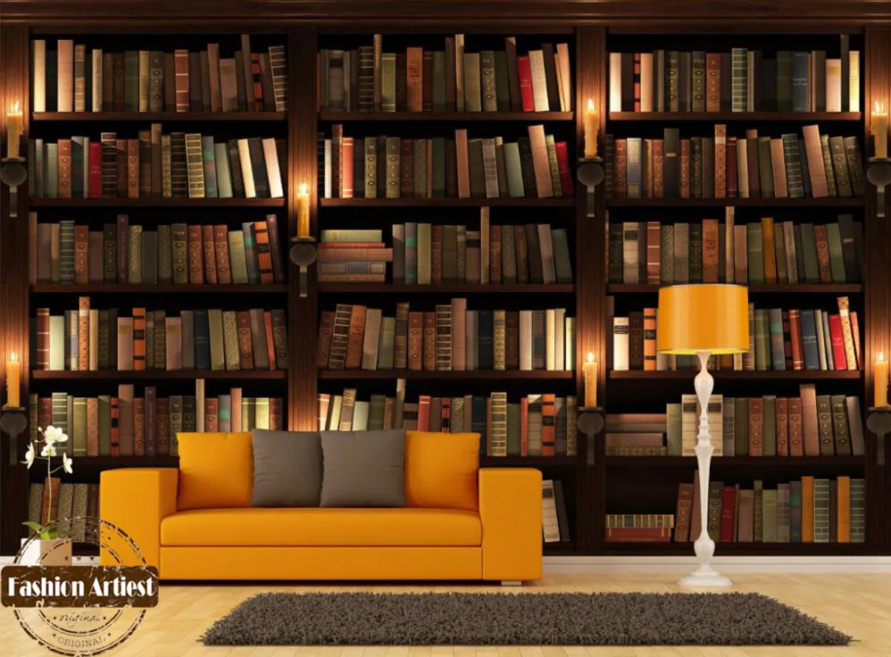 

Custom Modern 3d Wallpaper Mural Bookshelf Bookcase Candle Tv Sofa Bedroom Living Room Study Room Cafe Restaurant Background