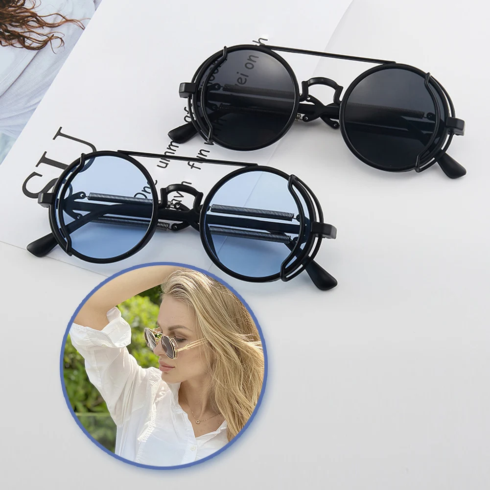

Gothic Steampunk Sunglasses Men Women Vintage Metal Round Sun Glasses Brand Designer Fashion Goggle Mirror High Quality UV400