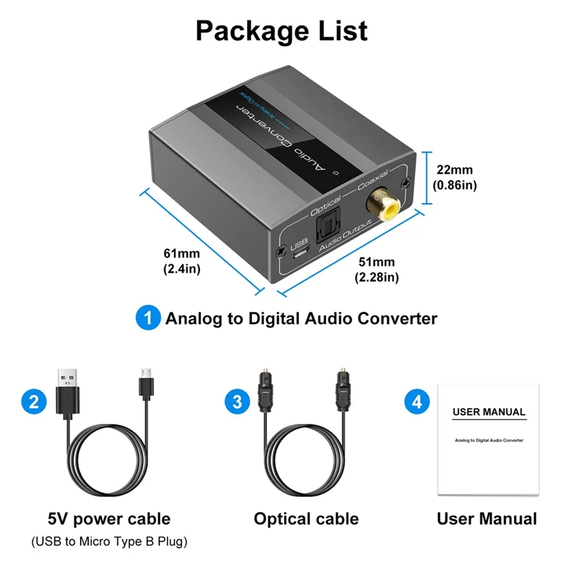 

Analog to Digital Audio Converter RCA to Optical with Optical Cable Audio Digital Toslink and Coaxial Audio Adapter