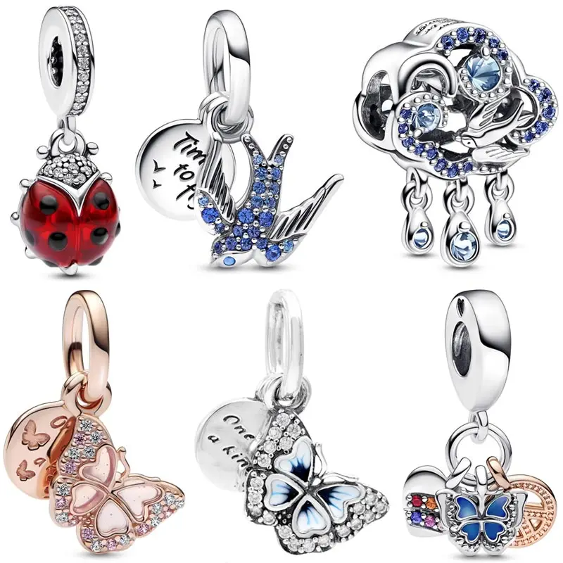 

Sparkling Cloud & Swallow Red Ladybird Butterfly & Peace Pendant Bead 925 Sterling Silver Charm Fit Fashion Bracelet DIY Jewelry