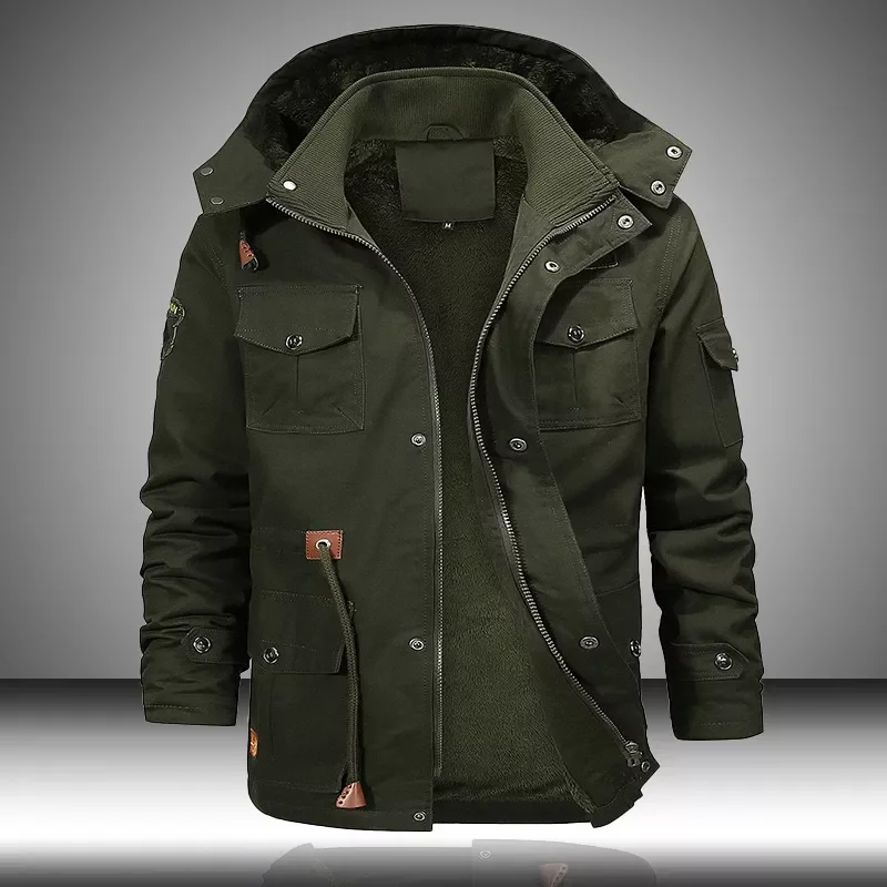 

NEW IN Bomber Cargo Jacket Men Multi-Pocket 2022 Winter Warm Hooded Coats Fleece Thick Men's Jackets Tactical Coat Male 5XL