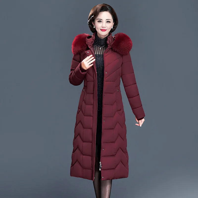 

Warm Hooded Fur Collar Down Cotton Padded Jackes Autumn Coat Woman 1 6XL Outerwear 2022 Winter Jacket Women Long Parkas