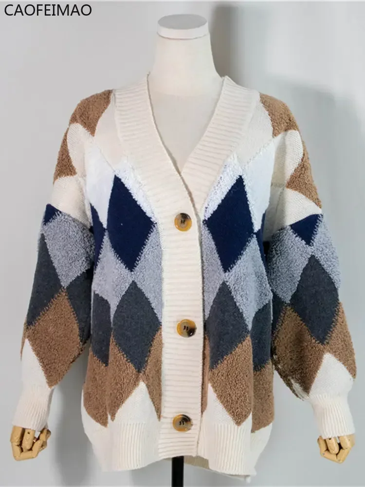 Новые женские кардиганы зима 2023 роскошные клетчатые свитера большого размера с