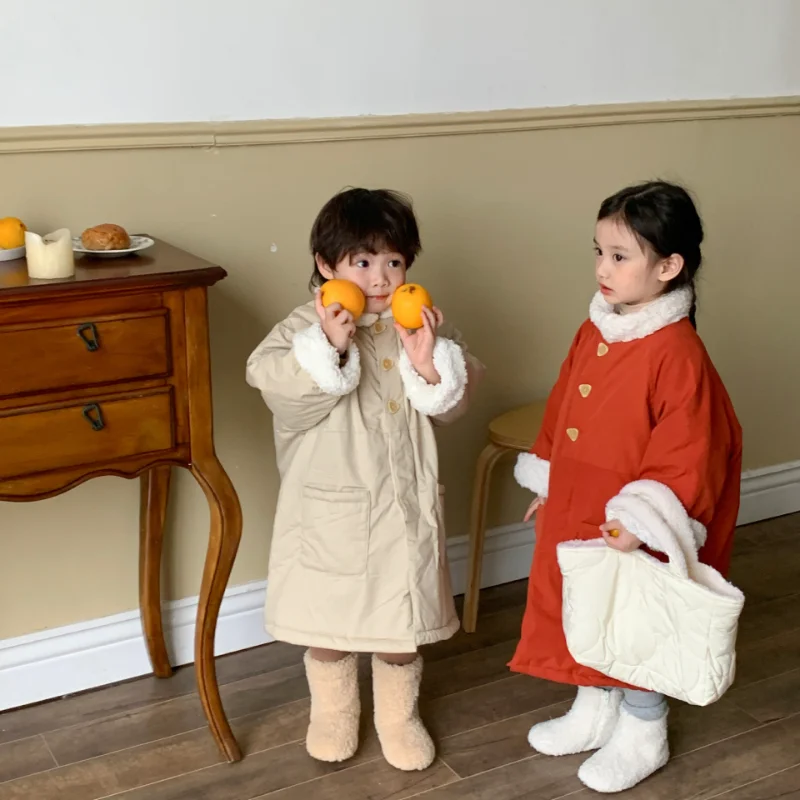 

2022 Winter New Children's Long Cotton Clothes Boys and Girls Lamb Wool Cotton Clothes Children's Warm Cotton Jacket