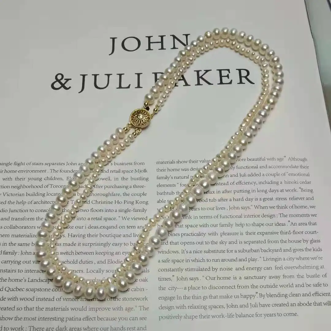 

Real 18K Yellow Gold 7-8mm Double-deck Pearl Necklace for Women Classic temperament Natural Baroque Pearl Jewelry