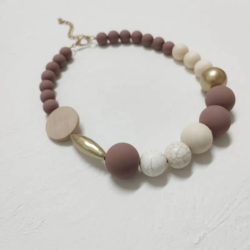 

kara&kale Fashion Short Bead Necklace Rubber Paint Effect Hand Beaded Boho Style Large Necklace for Women Exaggerated Style