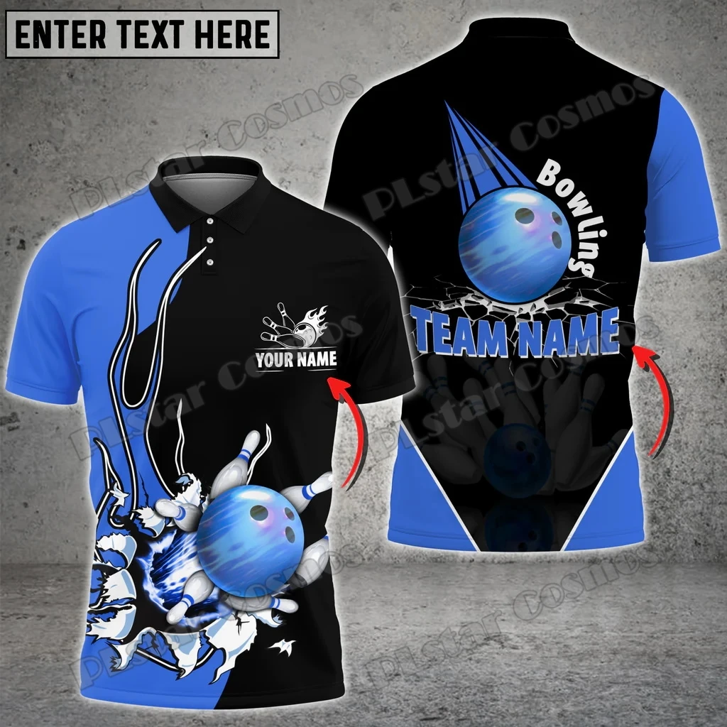 

Bowling And Pins Piercing Multicolor Customized Name 3D Printed Men's Polo Shirt Summer Street Unisex Casual Polo shirt WK102