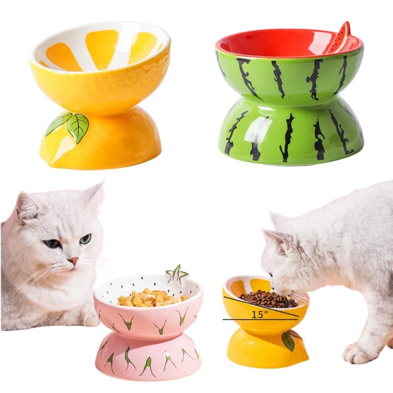 

Feeding Water Cat Small Puppy Cartoon Supplies Dog Fruit Feeder Ceramic Kitten Elevated Food Medium Dish Single Pet Bowl