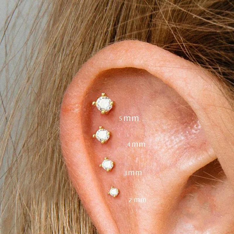 Женские серьги-гвоздики из нержавеющей стали с фианитом, 2 шт.