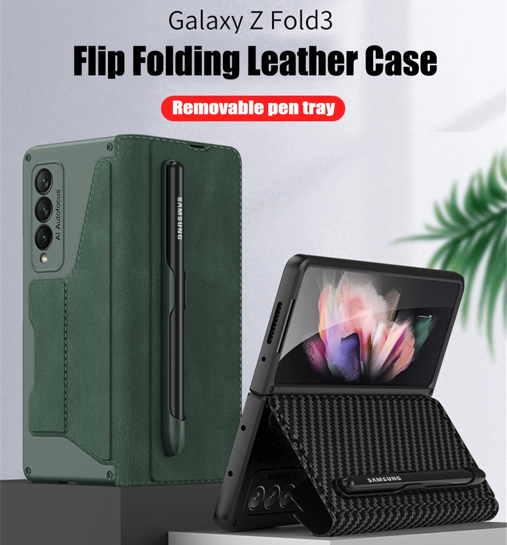 

Wallet Case For Samsung Galaxy Z Fold 3 5G Card Slot Stand Armor Luxury Shockproof With S Pen Holder Ultra-thin Cover(No Pen)