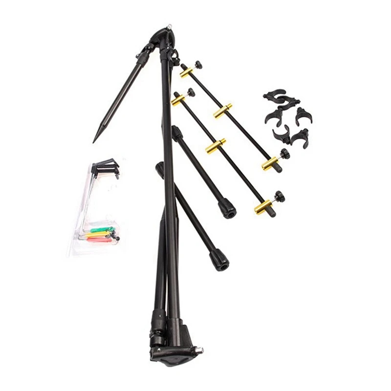 

Adjustable Retractable Carp Fishing Rod Pod Stand Holder Fishing Pole Pod Stand New With 3 Bite Alarms Swingers Indicators