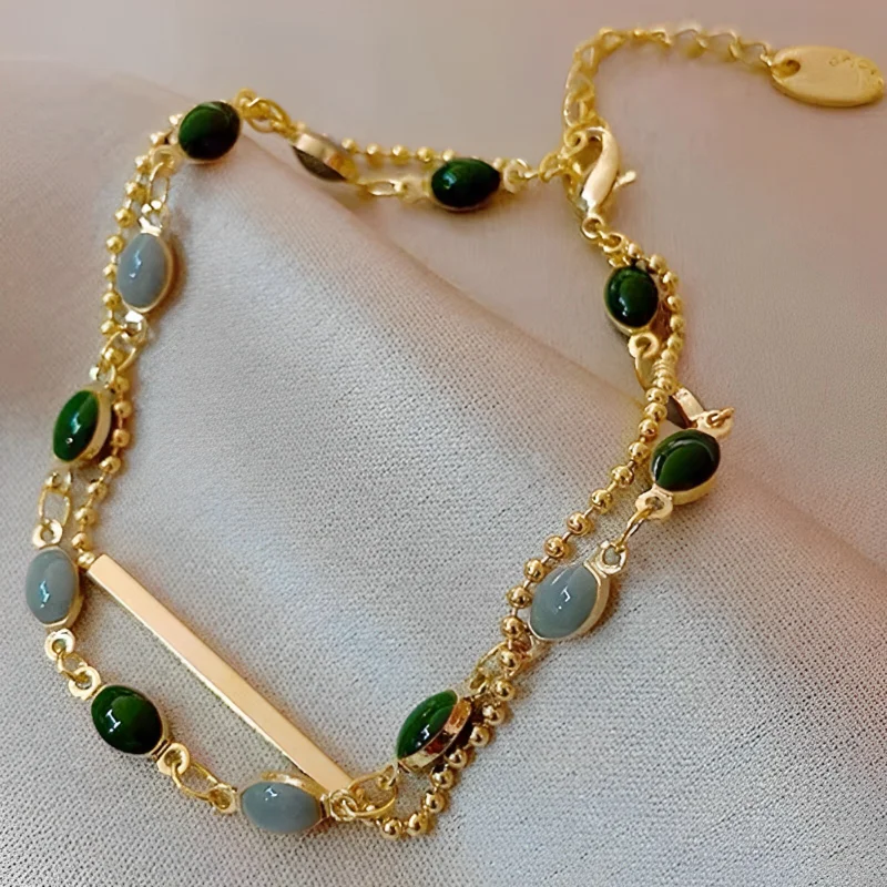 

Double Layer Stainless Steel Chain Bracelets For Women Men Simple Vintage Gold Natural stones Bracelets Fashion Jewelry Gifts