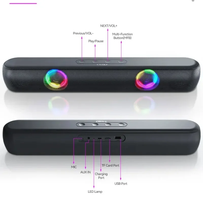 HiFi игровой динамик с FM-радио RGB подсветкой 3D стерео Bluetooth колонки портативный