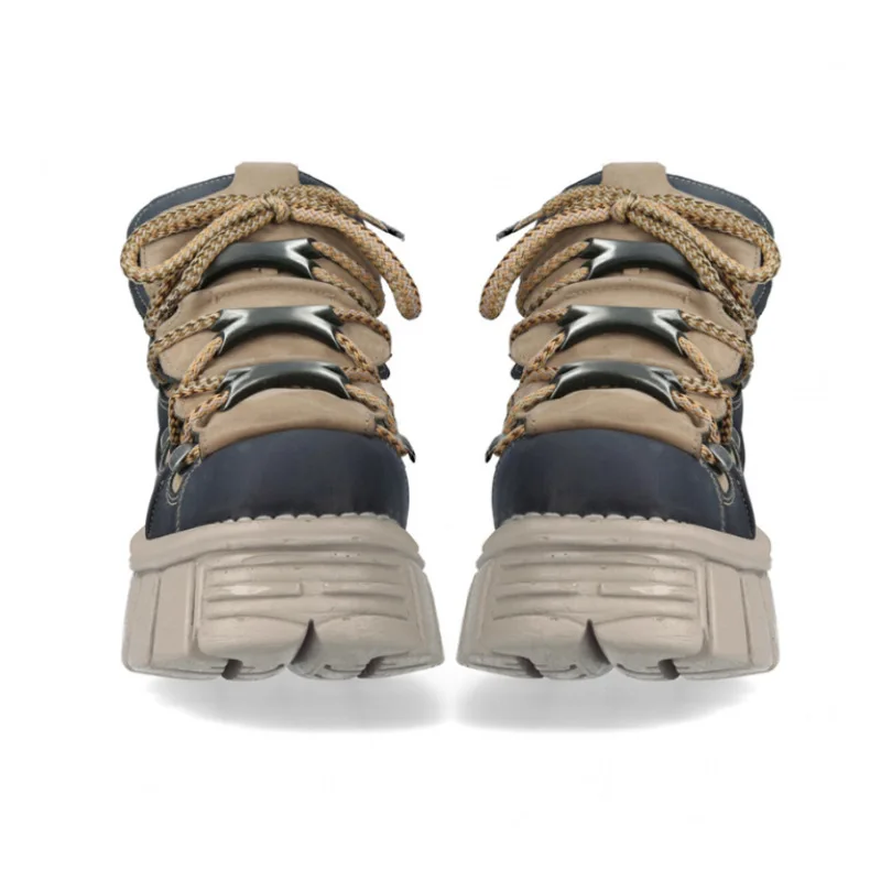 Fall 2023 New Spanish Fashion Brand Retro Contrast Color Muffin Increased Platform Rock Motorcycle Punk Shoes Women