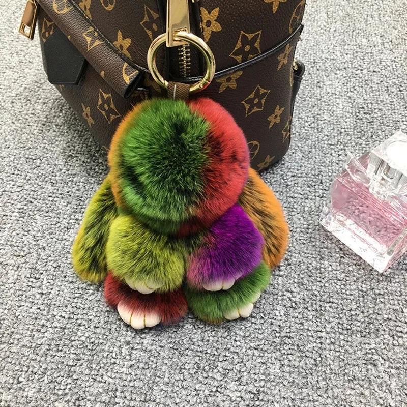 Брелок для ключей из натурального меха кролика с помпоном | Украшения и