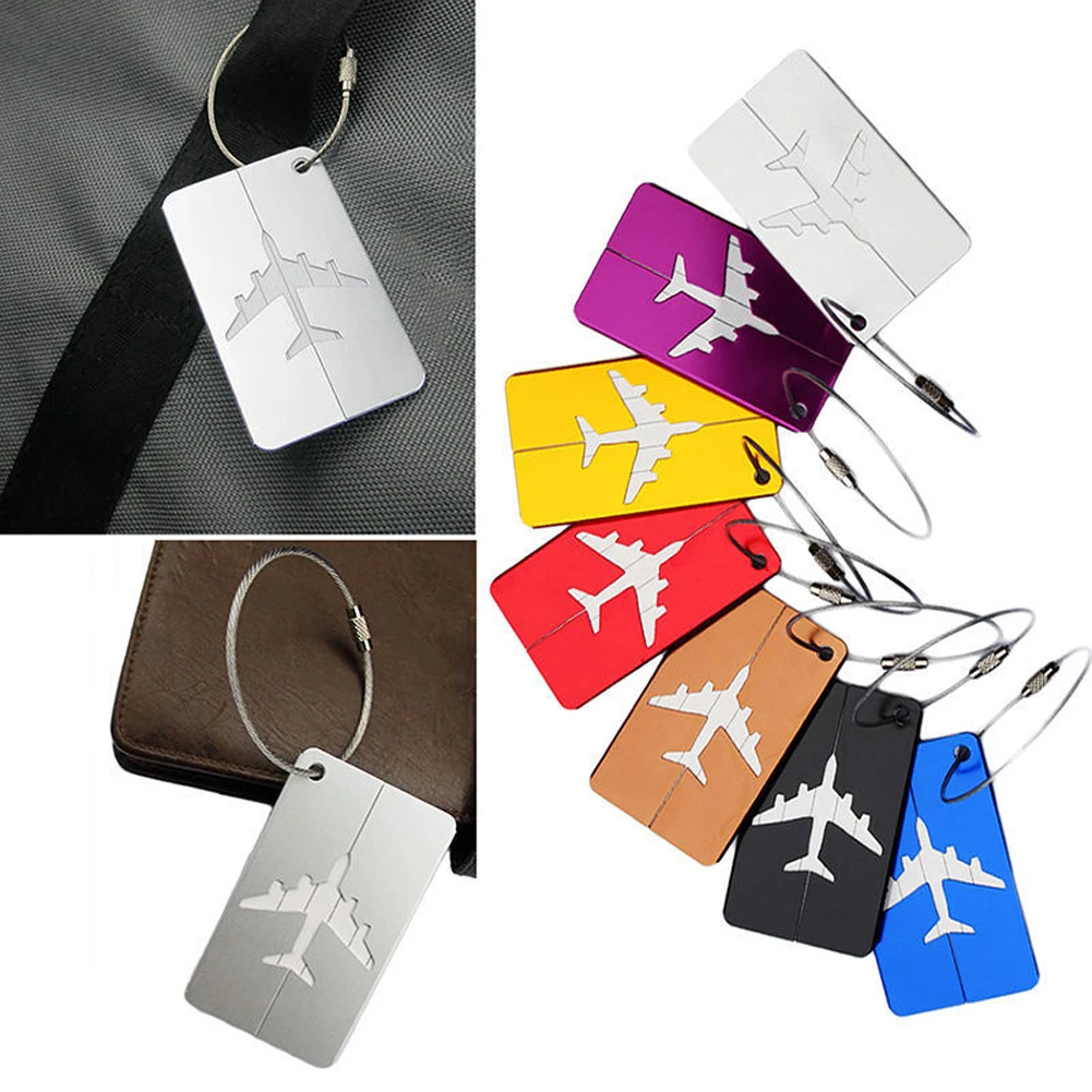 

1pcs Baggage Tag Solid Color Suitcase Label Name Address ID Travel Aluminium Plane Luggage Tags With Wire Rope Home Travel Use