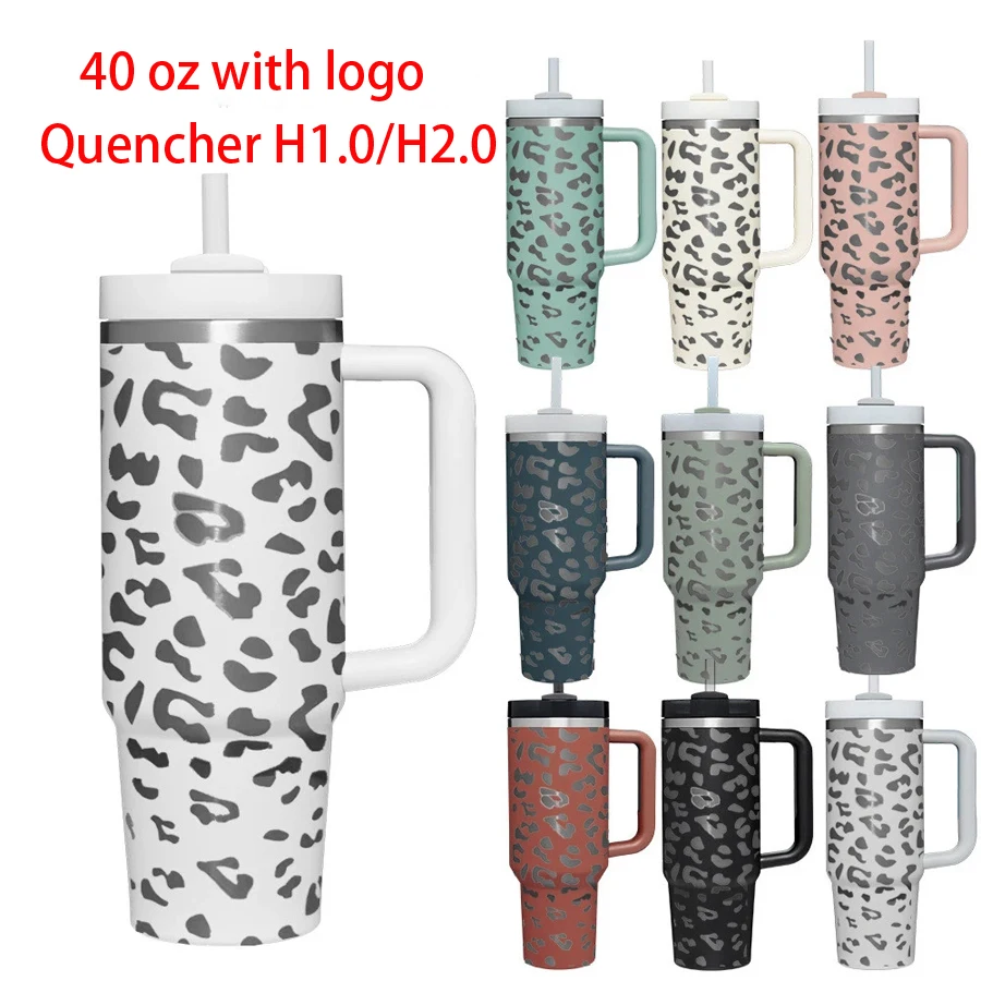 

40 oz Tumbler With Handle Leopard Print Insulated Mugs With Lids and Straws Stainless Steel Coffee Tumbler Termos