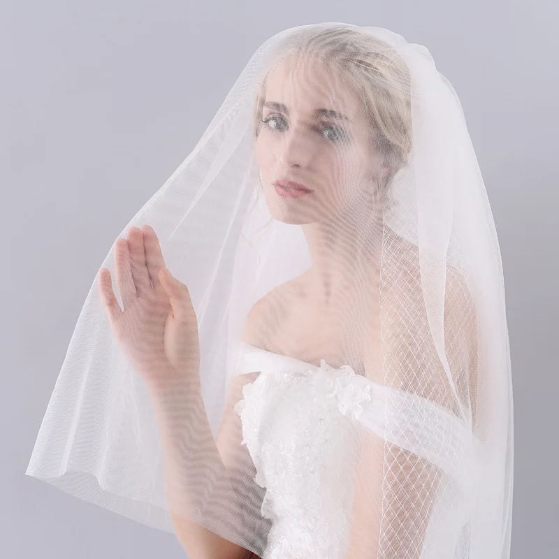 

O926 Simple Elbow Length Wedding Bridal Veils 2-Layer Plain Tulle Cut Edge Marriage Bride to Be White Veil