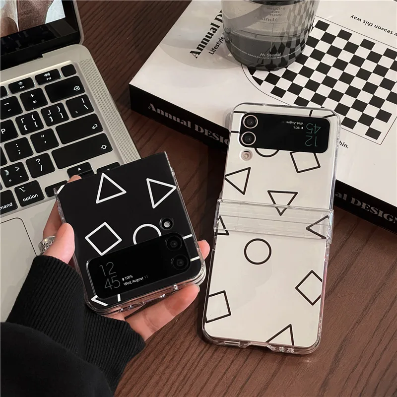 

Fashion Circle Square Triangle Phone Case for Samsung Galaxy Z Flip 3 Z Flip 4 Hard PC Back Cover for ZFlip3 ZFlip4 Case Shell