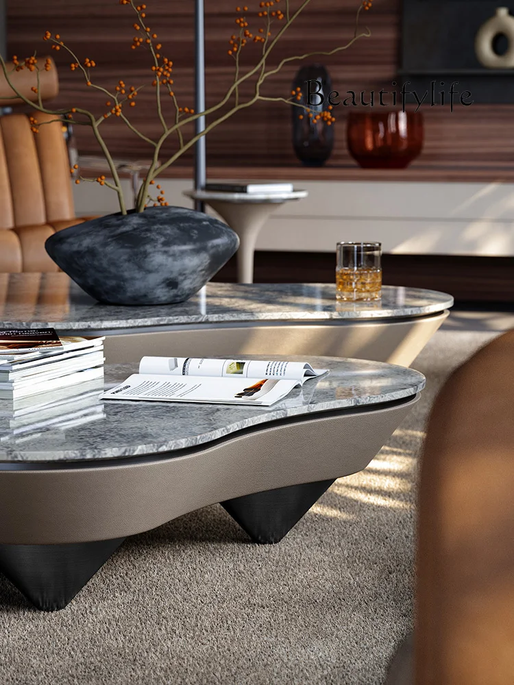 Итальянский минималистичный чайный столик из натурального мрамора в форме