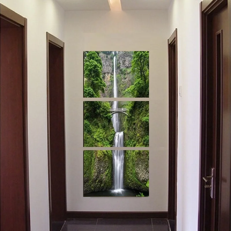 Modern Pictures HD Printed Poster For Living Room Decor 3 Piece Forest Waterfall Landscape Canvas Painting Wall Art(No Frame) | Дом и сад