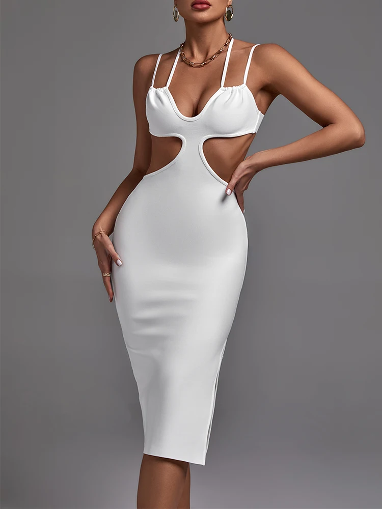 

White Bandage Dress 2022 New Women's Bodycon Dress Elegant Sexy Midi Evening Club Party Dress High Quality Summer Outfits