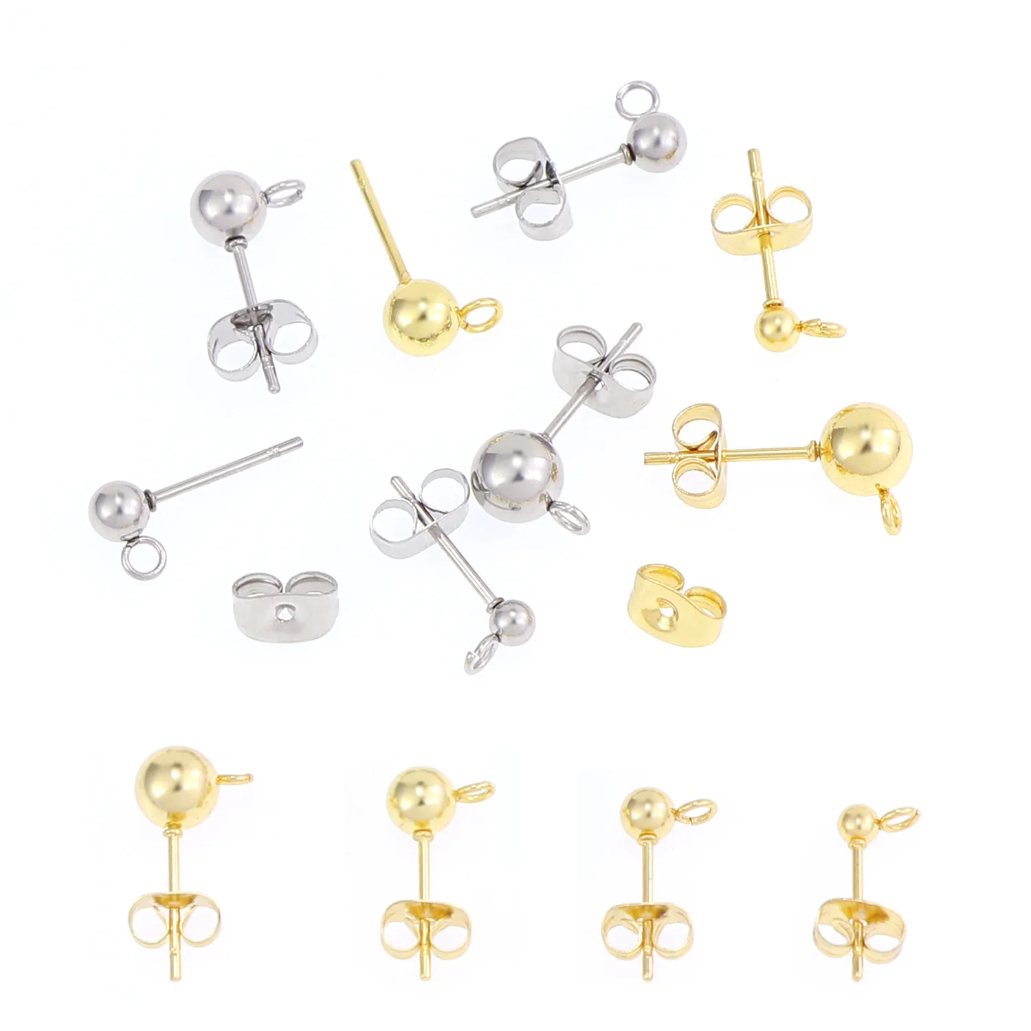 20-100pcs Stainless Steel 3-6mm High Quality Multicolor Polished Round Ball/Plug Stud Earrings Safe Anti-Allergy Studs - купить по